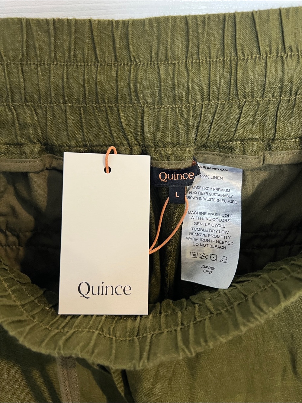 Quince Olive Wide-Leg Linen Drawstring Pants 30” inseam - Picture 3 of 6